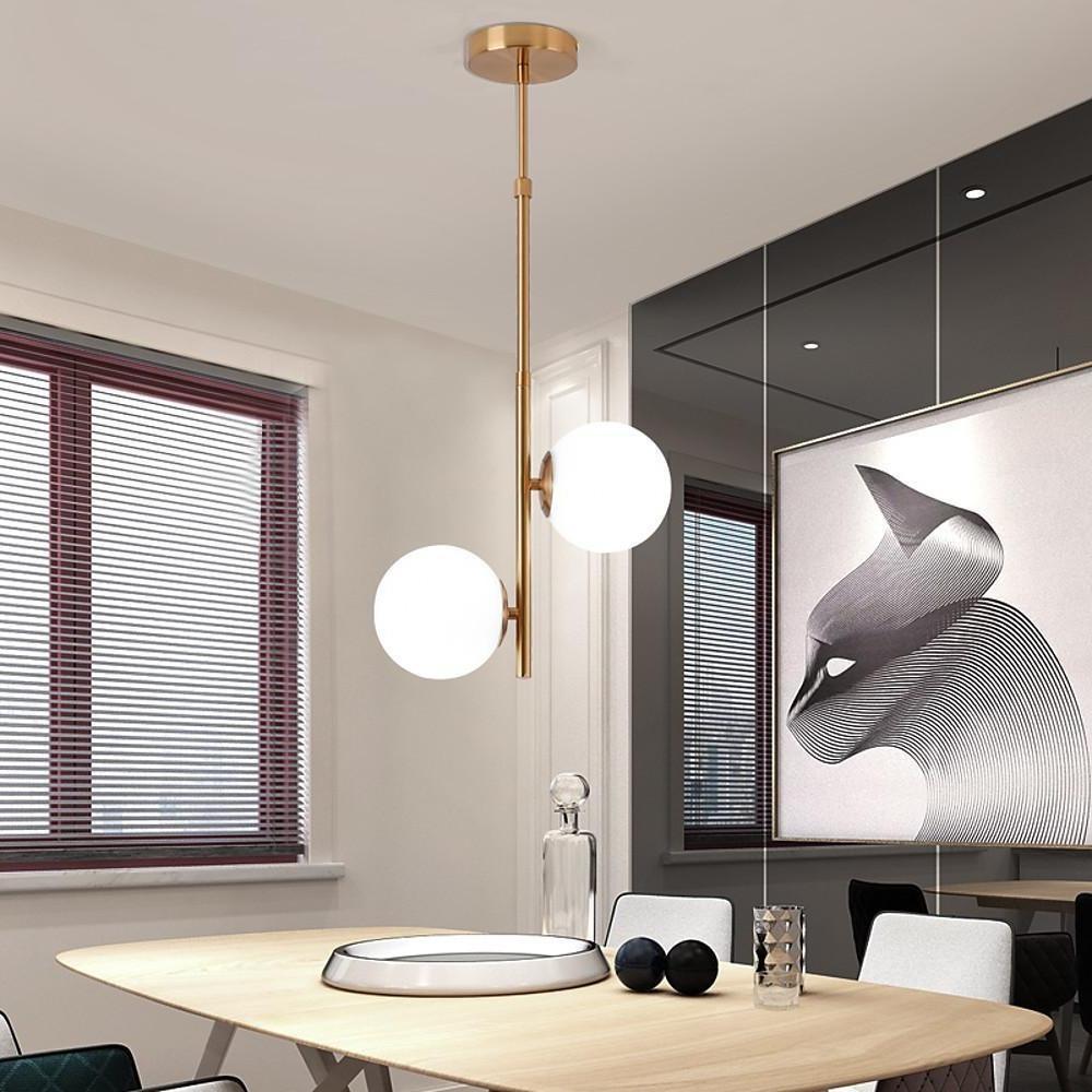 2-Light Ball-Shaped Electroplated Glass Metal LED Modern Pendant Lights