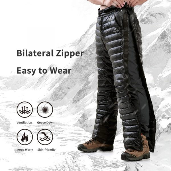 Insulated Goose Down Trousers for Outdoor Camping, Hiking, and Skiing