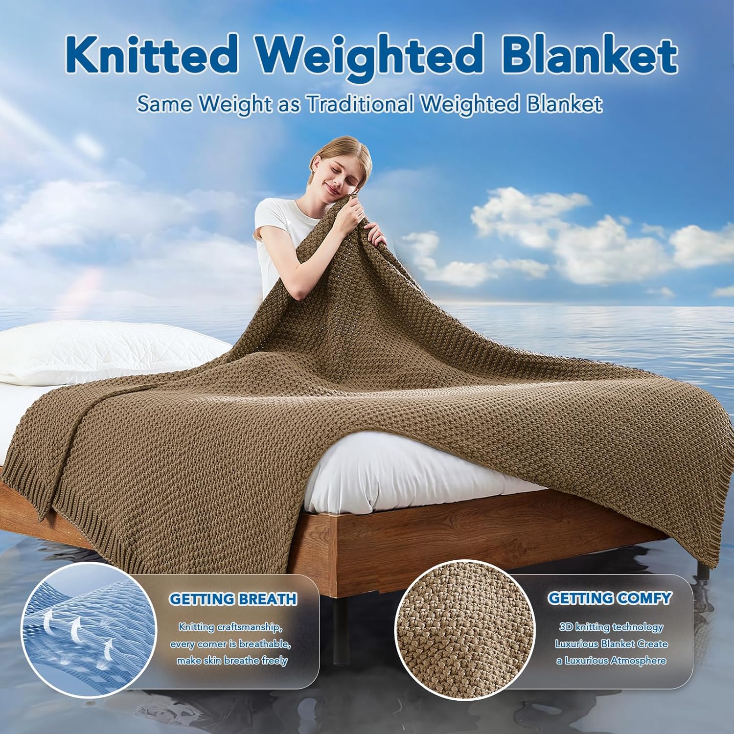 Soft Knitted Weighted Blanket with Cooling Microfiber for Year-Round Comfort