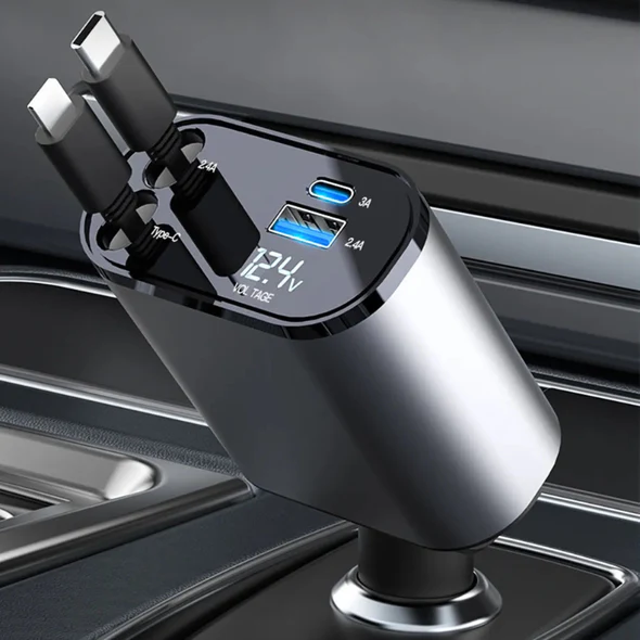 Versatile 4-in-1 Smart Car Charger with Dual Cords