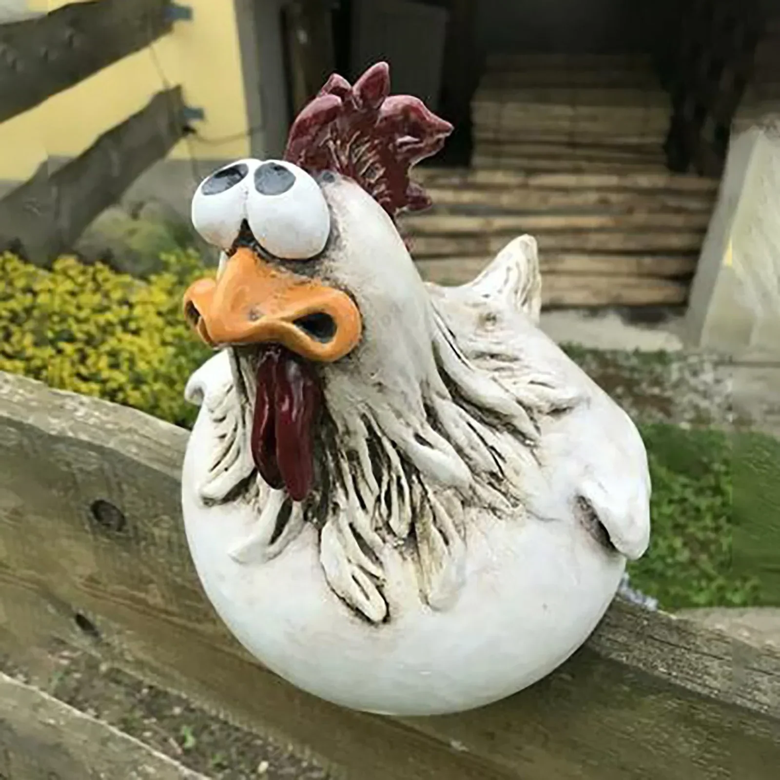 Whimsical Resin Statues for Garden Fence Decoration – Chicken Design