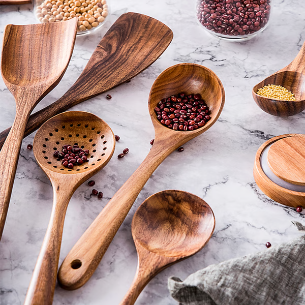 Natural Teak Wood Kitchen Tools – Eco-Friendly Non-Toxic Cooking Utensils