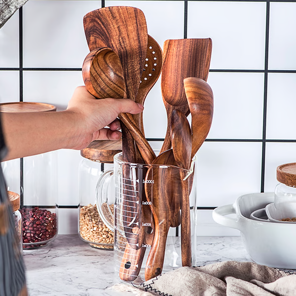 Natural Teak Wood Kitchen Tools – Eco-Friendly Non-Toxic Cooking Utensils