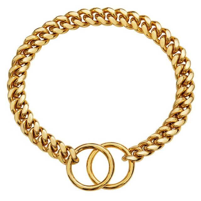 Heavy Duty Stainless Steel Dog Collar Chain in Black and Gold