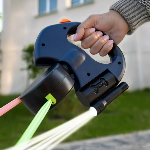 Smart Dual Dog Leash with Built-in Light & Waste Bag Holder