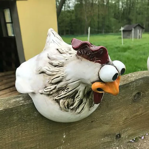 Whimsical Resin Statues for Garden Fence Decoration – Chicken Design