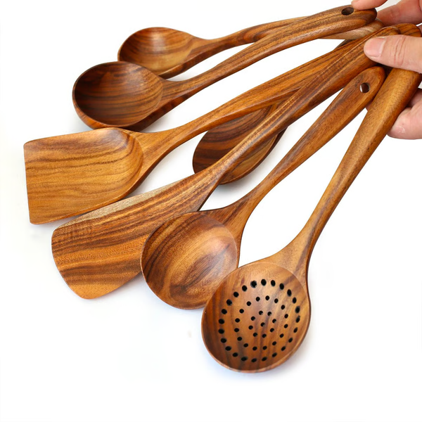 Natural Teak Wood Kitchen Tools – Eco-Friendly Non-Toxic Cooking Utensils