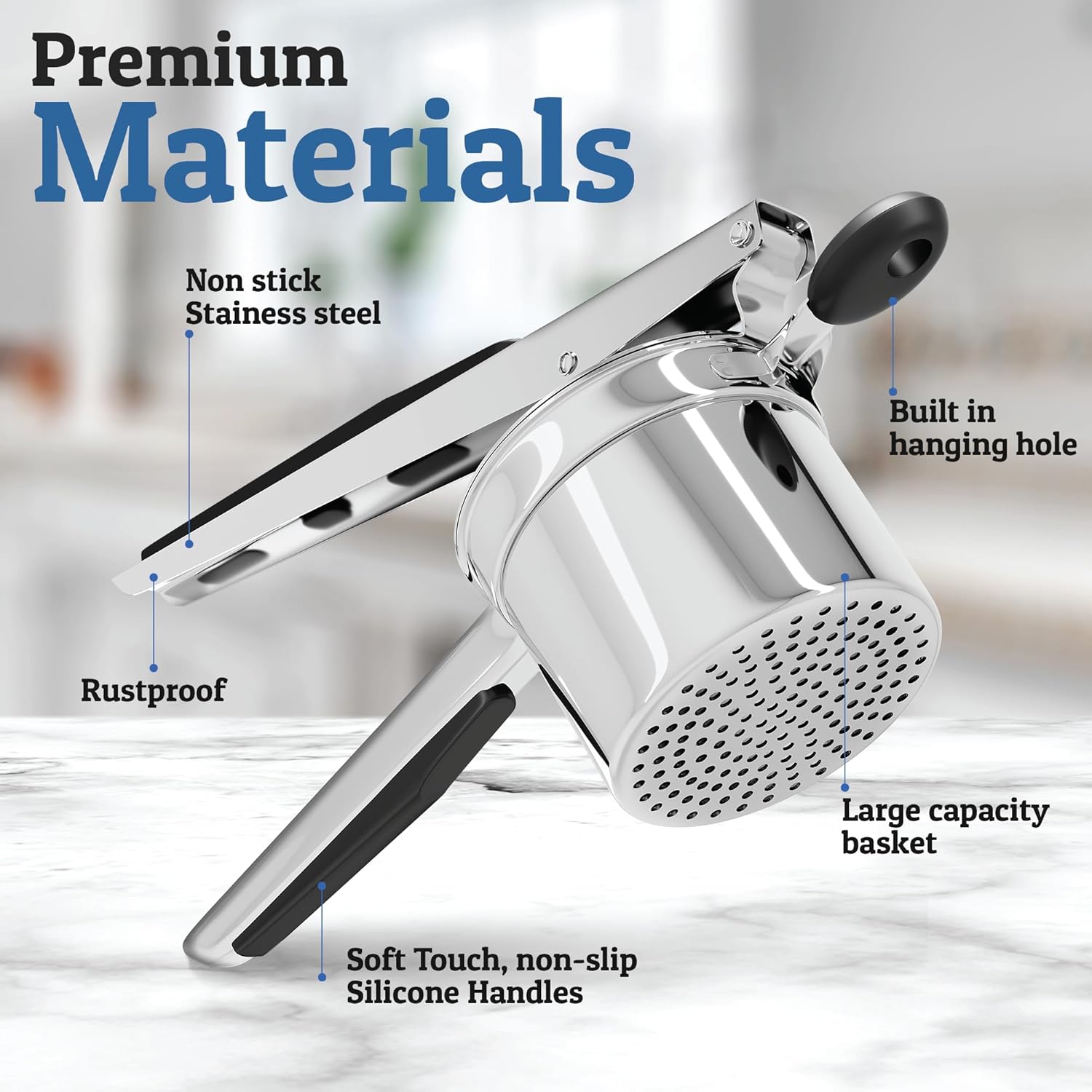 Sturdy Stainless Steel Potato Masher with 15oz Capacity