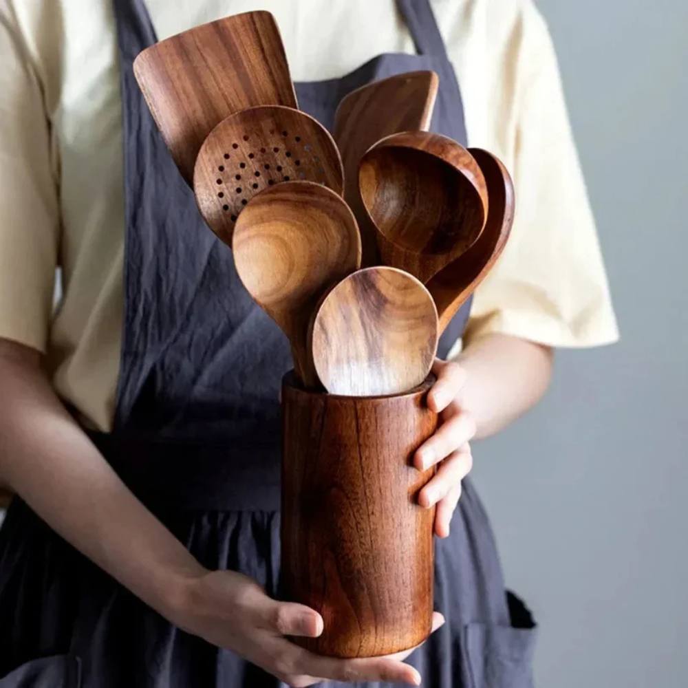 Elegant Acacia Wood Cooking Utensil Collection