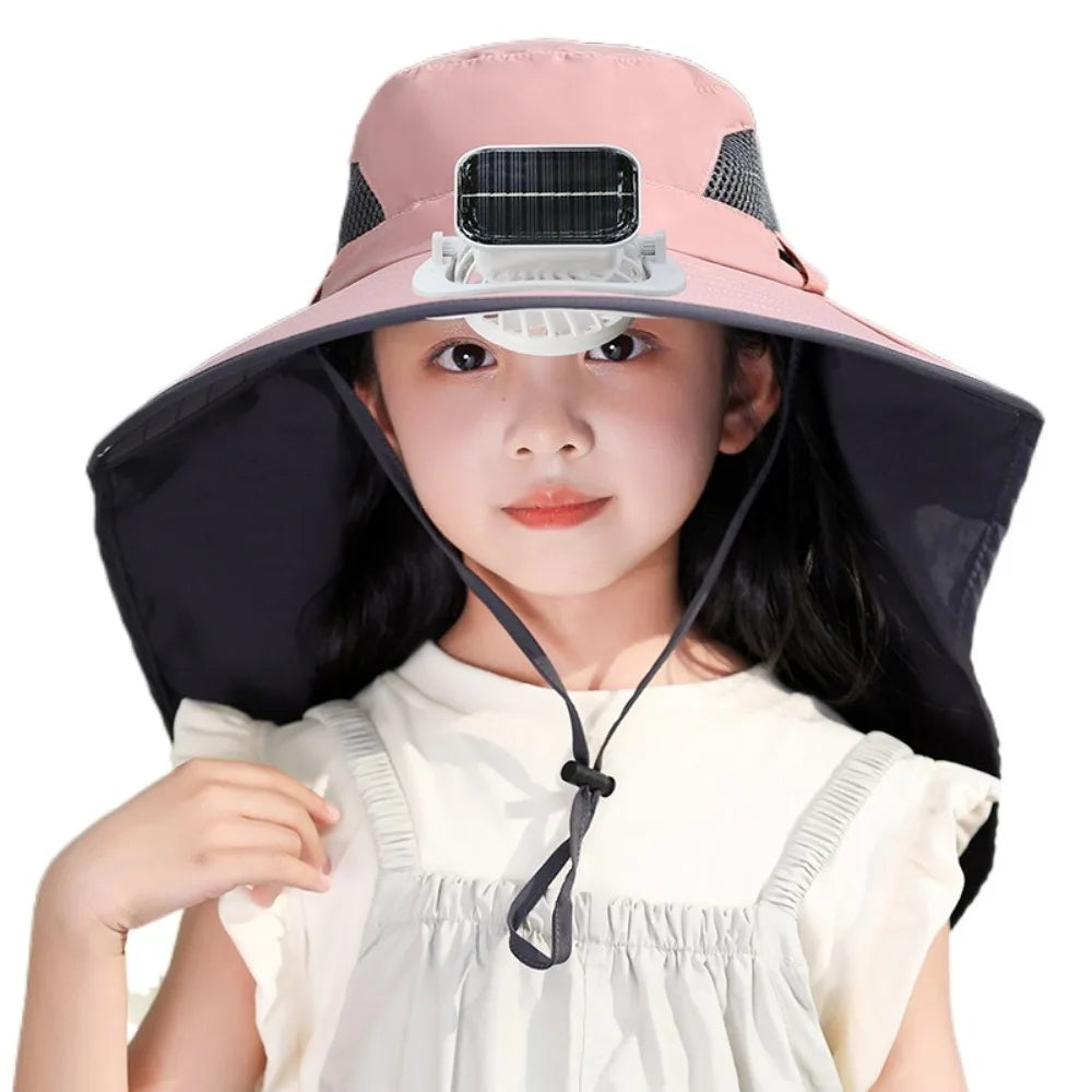 Kids' Sunshade Hat with Built-in Solar Cooling Fan