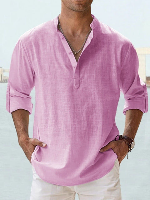Men's Summer Shirt | Breathable Cotton & Linen Texture | Relaxed Fit & Rolled Sleeves | Versatile Casual Wear