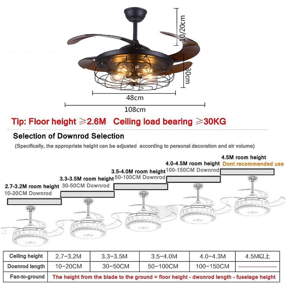 3 Bladed Retractable Ceiling Fan with Light - Taavita Style