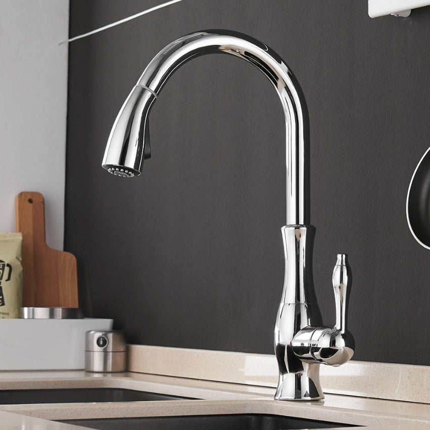 Retractable Pull-Out Kitchen Faucet | Brushed Nickel Finish | Single Lever Control | Durable Corrosion-Resistant Design