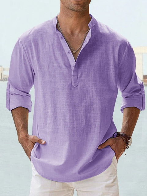 Men's Summer Shirt | Breathable Cotton & Linen Texture | Relaxed Fit & Rolled Sleeves | Versatile Casual Wear