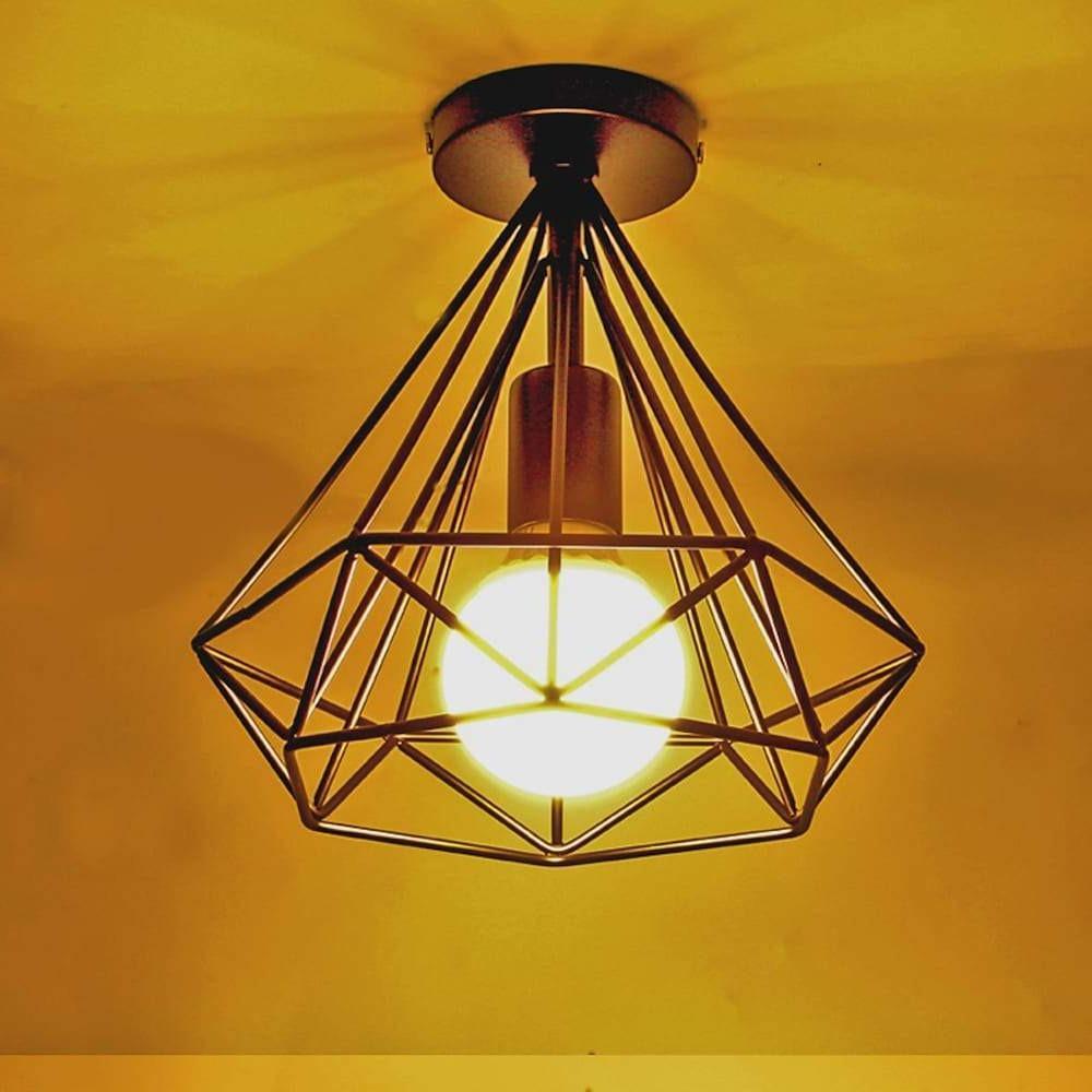1-Light Mini Metal Geometric Caged LED Retro Flush Mount Ceiling Light