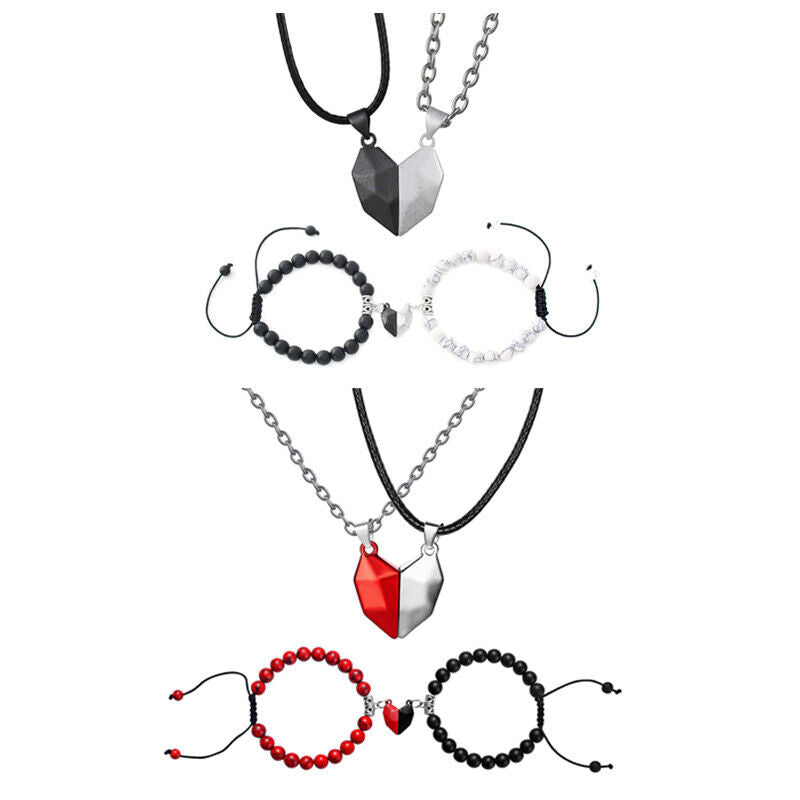 Couple's Gift Set with Magnetic Heart Necklace and Bracelet for Valentine's
