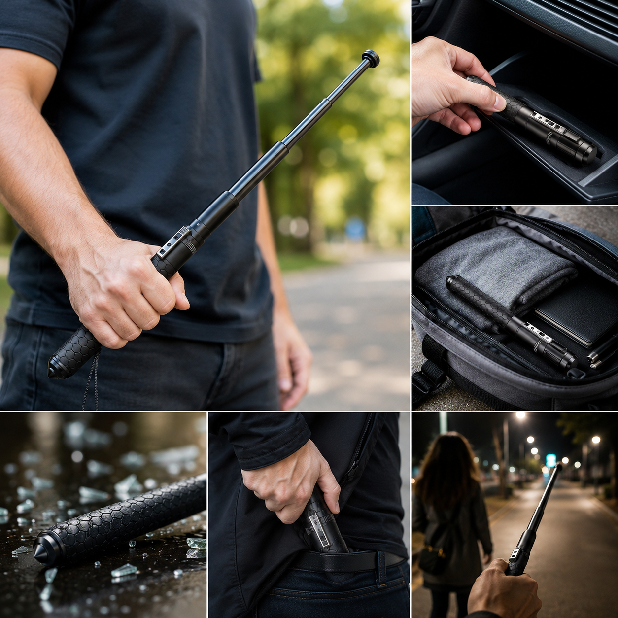 Adjustable Self-Defense Cane with Quick-Deploy Feature and Ergonomic Grip