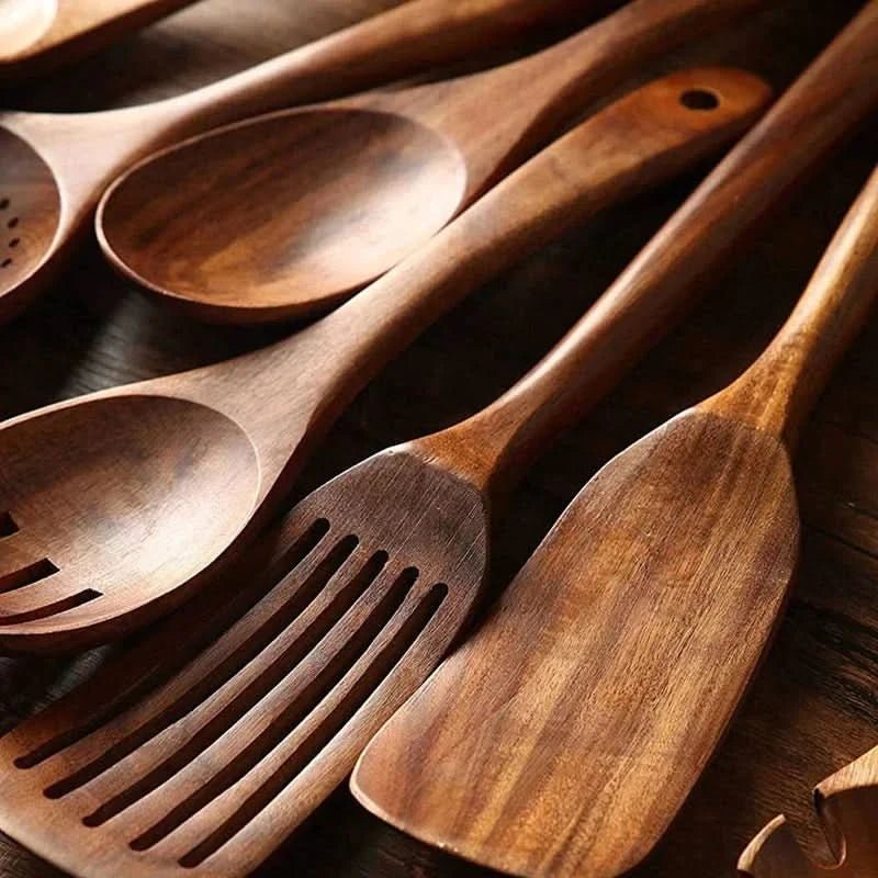 Elegant Teak Wood Cooking Utensil Collection for Modern Chefs