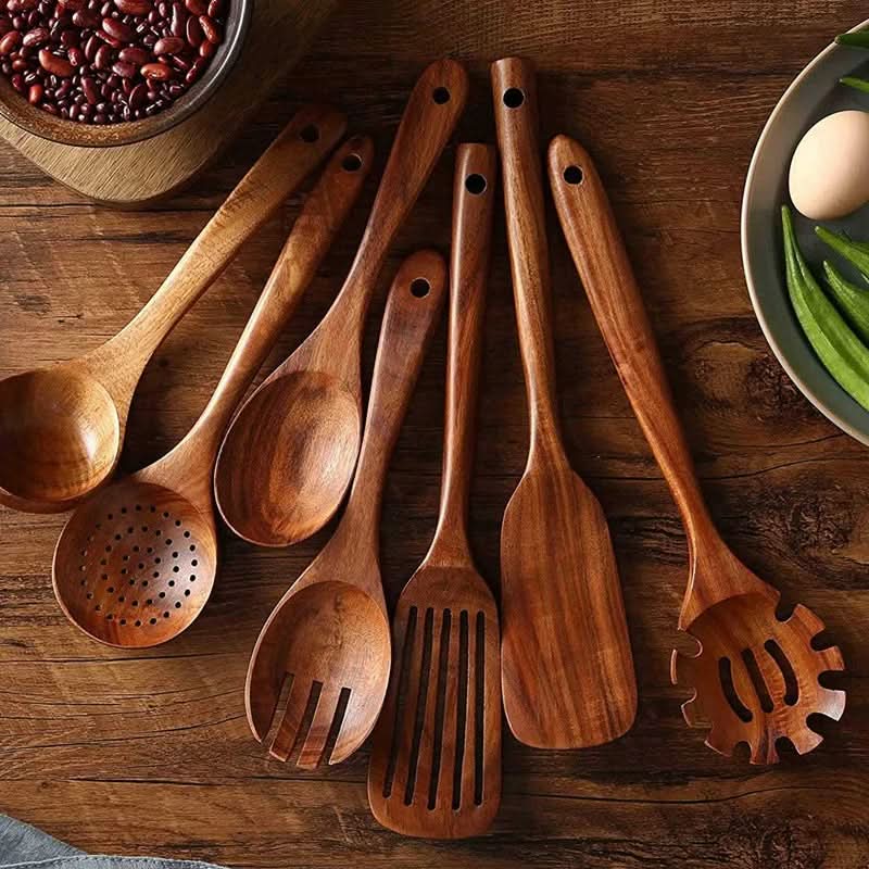 Elegant Teak Wood Cooking Utensil Collection for Modern Chefs