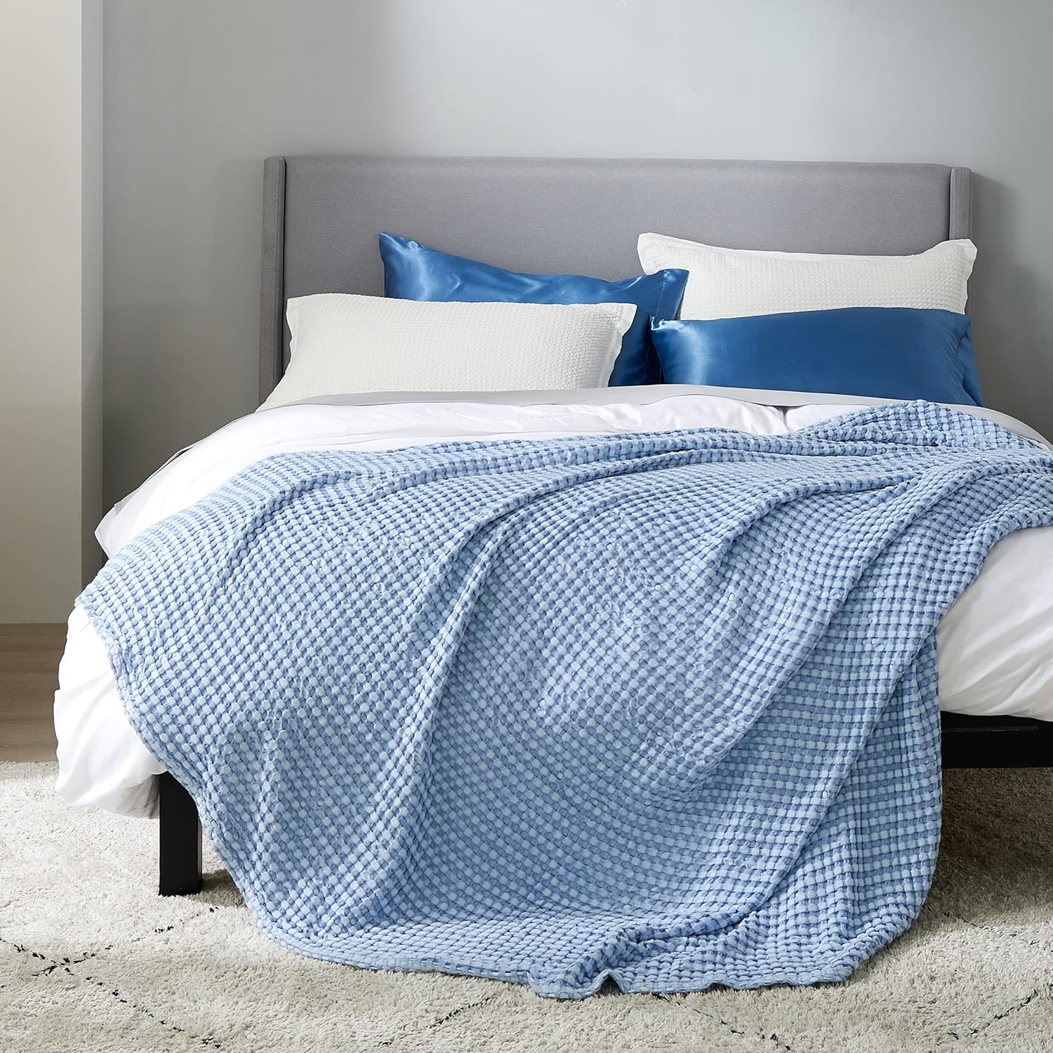 Lightweight Cotton and Bamboo Cooling Waffle Blanket - Queen Size Summer Throw
