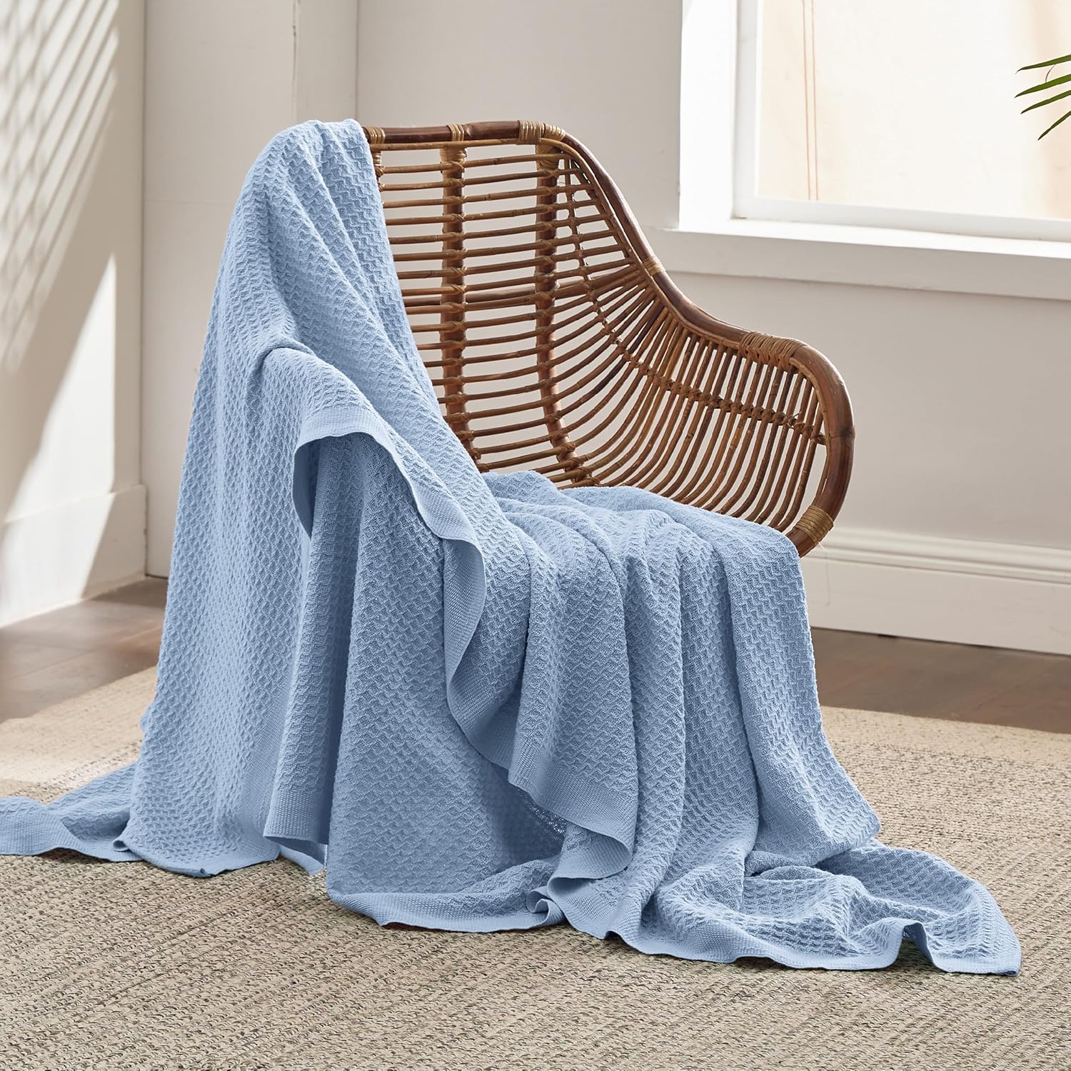 Queen Blanket Made of 100% Cotton with Cooling Waffle Weave for Summer
