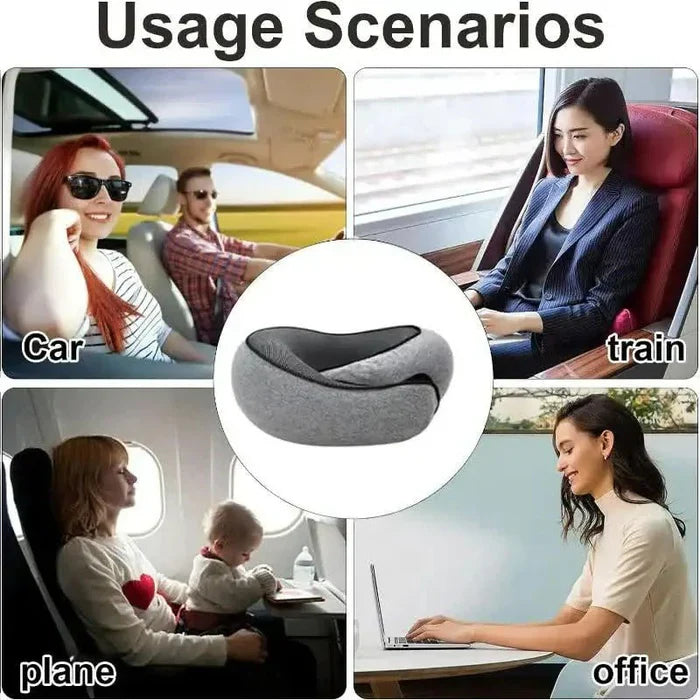 Curved U-shaped Travel Neck Pillow - Adjustable Memory Foam Support