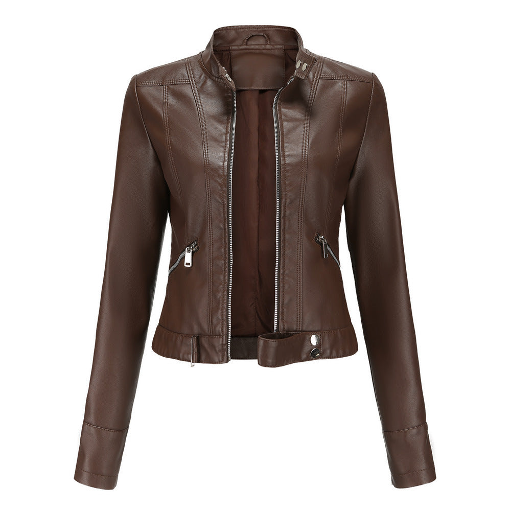 Women's Leather Moto Jacket | Cropped Biker Style | Faux Leather & Adjustable Waist Belt | Versatile Outerwear