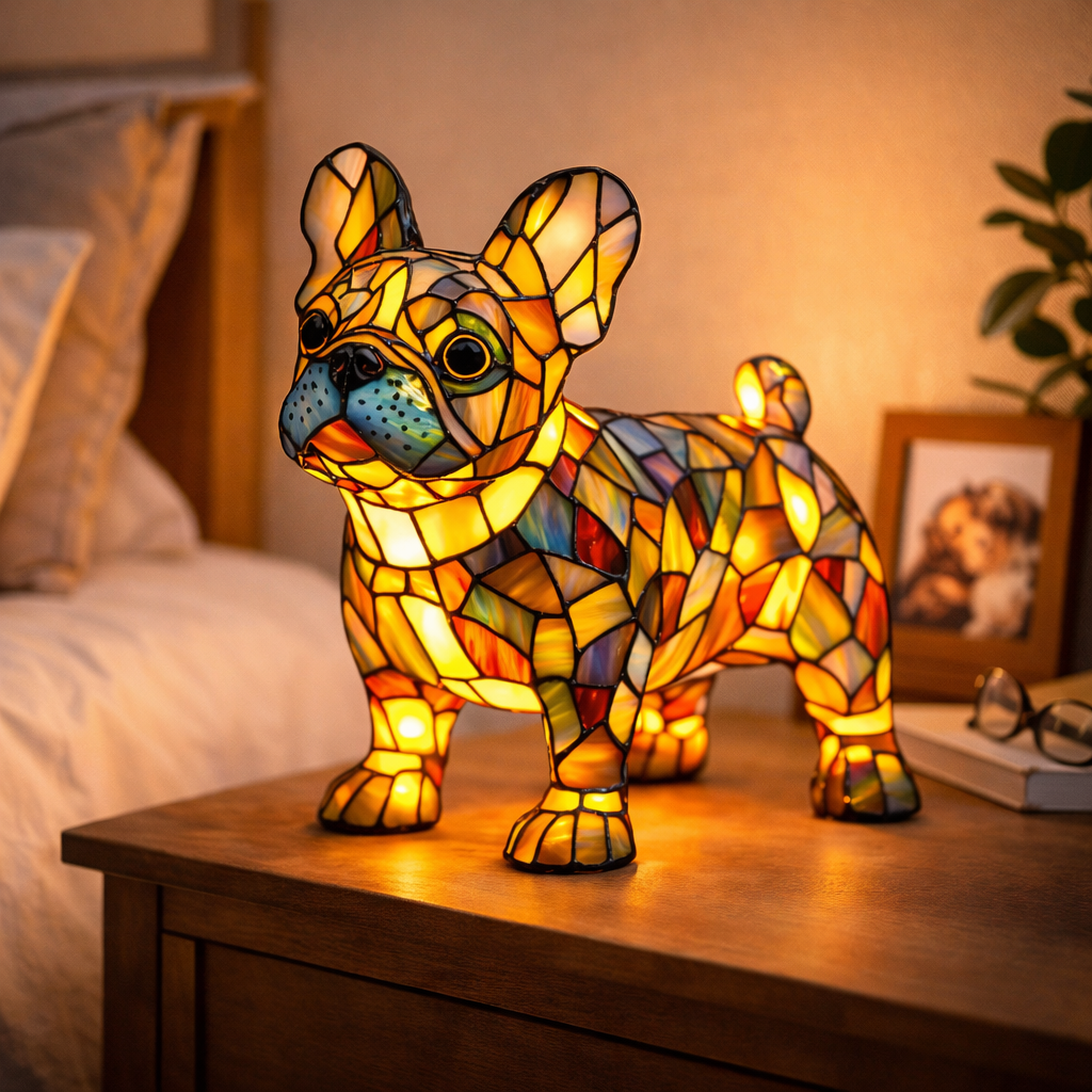 Charming Canine Stained Glass Lamp with LED Nightlight