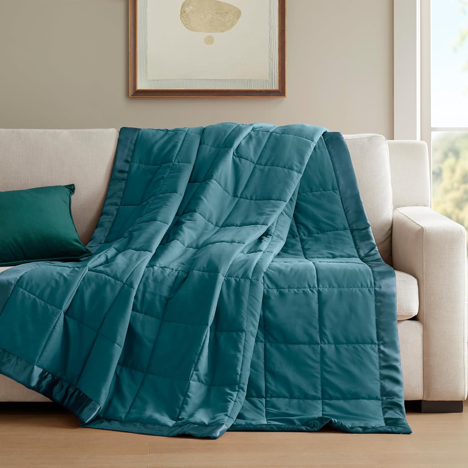 Lightweight Down Alternative Blanket with Moisture-Wicking – All Season Bed Cover with Satin Trim