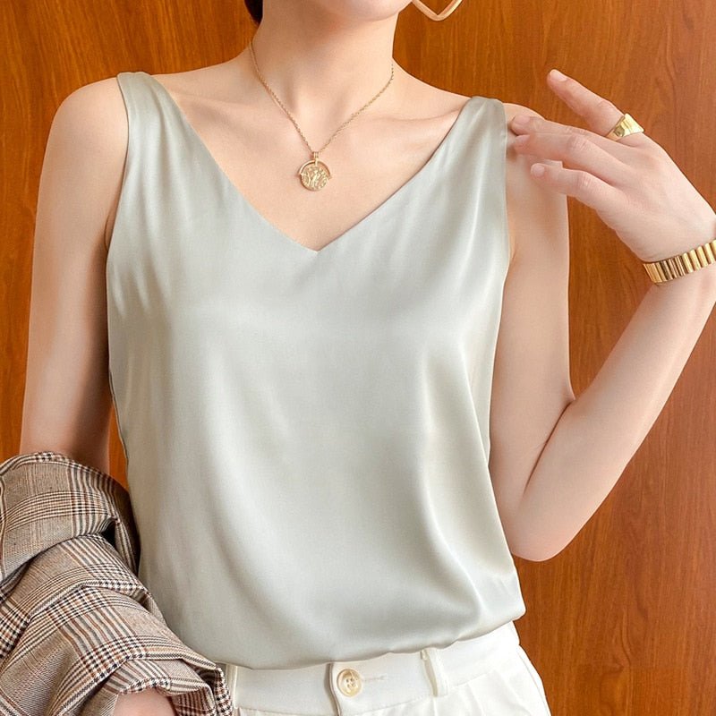 Women’s Satin V-Neck Tank Top | Silky Soft & Stretchable Fabric | Elegant & Breathable | All-Season Wear