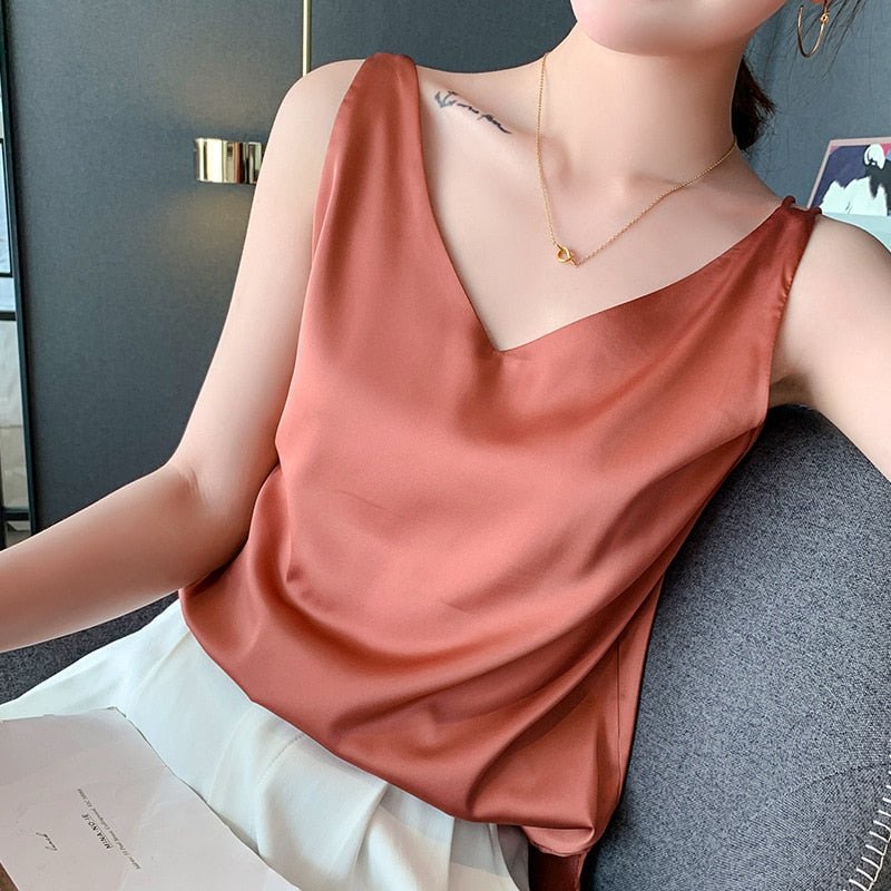 Women’s Satin V-Neck Tank Top | Silky Soft & Stretchable Fabric | Elegant & Breathable | All-Season Wear