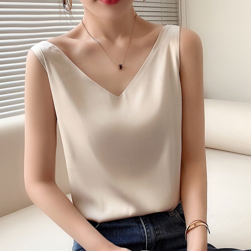 Women’s Satin V-Neck Tank Top | Silky Soft & Stretchable Fabric | Elegant & Breathable | All-Season Wear