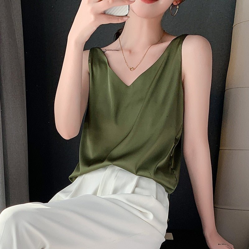 Women’s Satin V-Neck Tank Top | Silky Soft & Stretchable Fabric | Elegant & Breathable | All-Season Wear