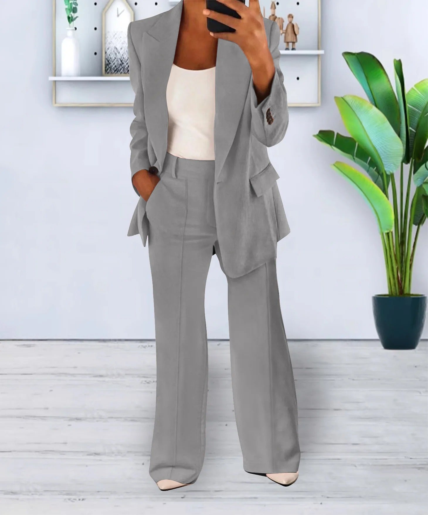 Women’s Tailored Pantsuit Set | Slim Knit Cardigan & Straight-Cut Trousers | Durable Craftsmanship | Versatile Office Wear