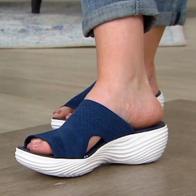Platform Slip-On Sandals | Extra-Thick Cushioned Sole | Breathable Stretch Knit Upper | Ergonomic Support