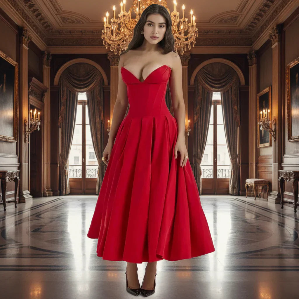 Effortless Midi Dress with Striking V-Neck for Summer Celebrations