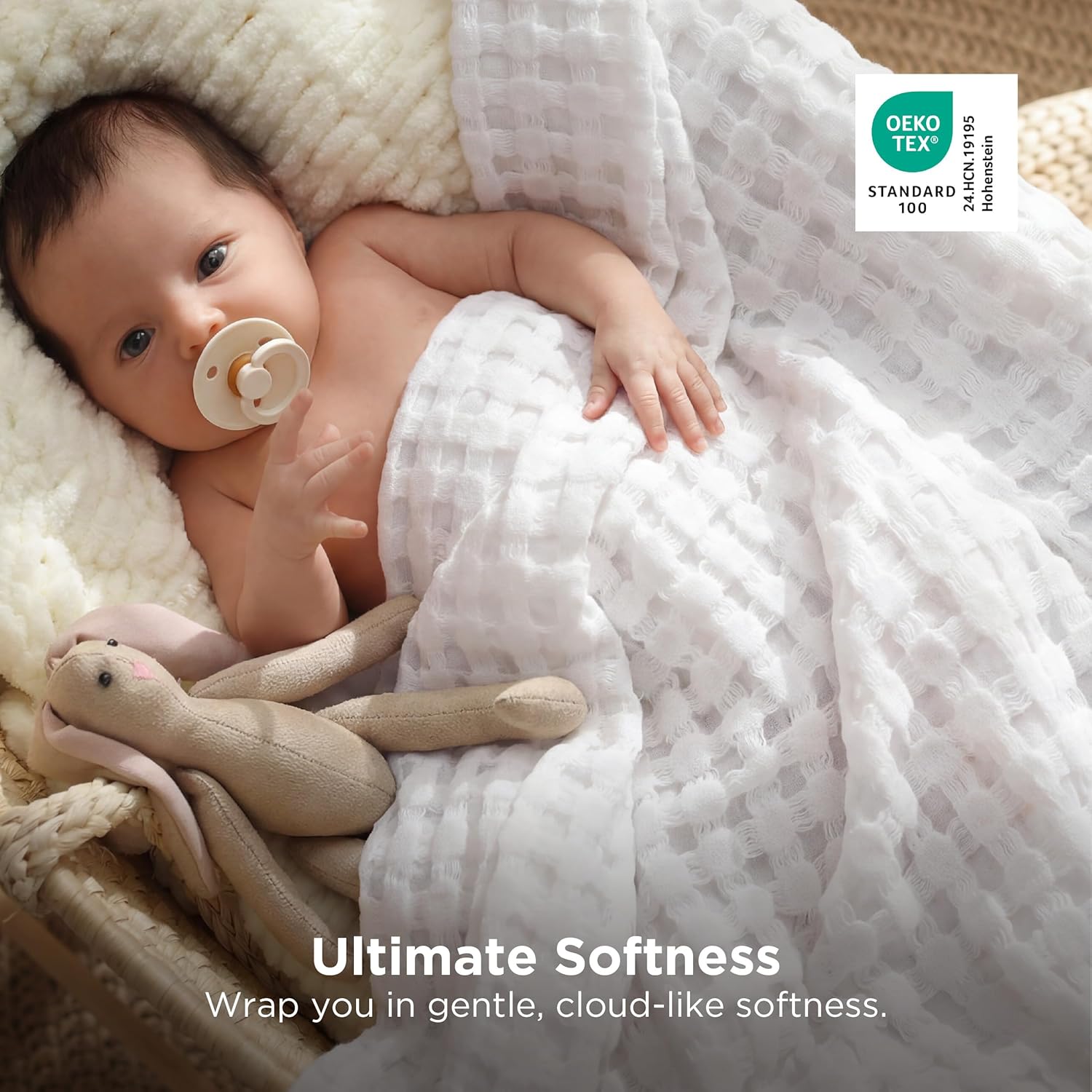 Lightweight Cotton and Bamboo Cooling Waffle Blanket - Queen Size Summer Throw