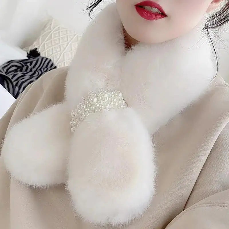 Elegant Plush Pearl-Embellished Winter Wrap