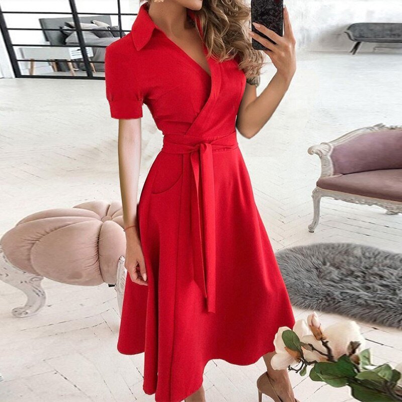 Women’s Wrap Dress | Adjustable Waist Tie & V-Neck | Polyester Fabric | Comfortable Fit for Summer