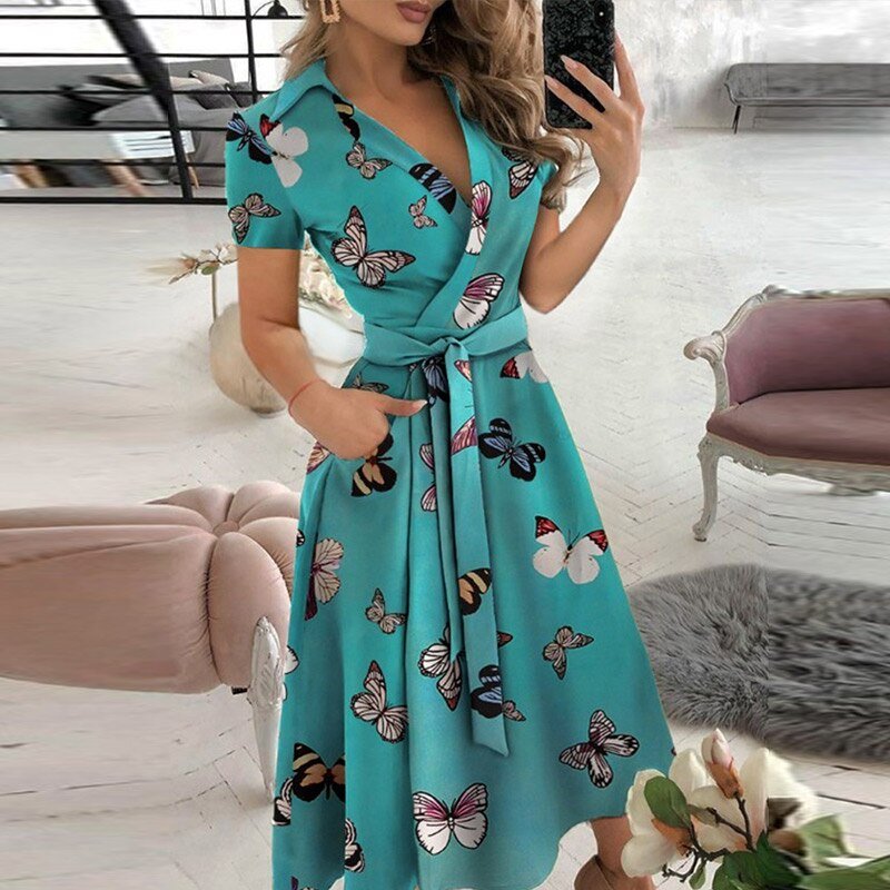 Women’s Wrap Dress | Adjustable Waist Tie & V-Neck | Polyester Fabric | Comfortable Fit for Summer