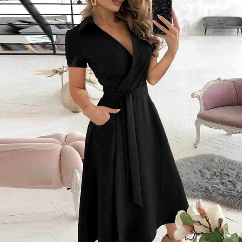 Women’s Wrap Dress | Adjustable Waist Tie & V-Neck | Polyester Fabric | Comfortable Fit for Summer