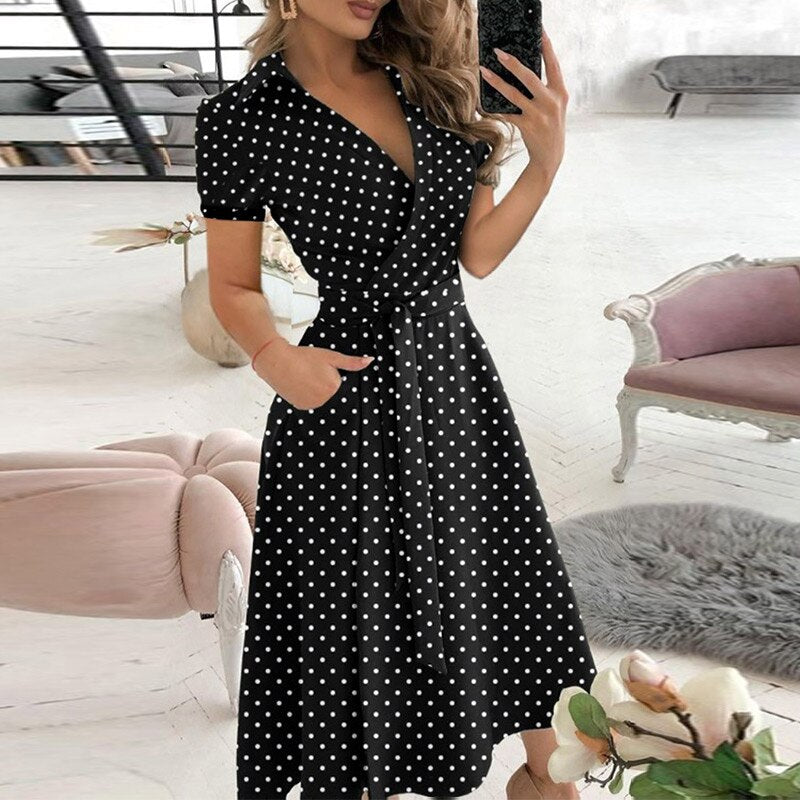 Women’s Wrap Dress | Adjustable Waist Tie & V-Neck | Polyester Fabric | Comfortable Fit for Summer