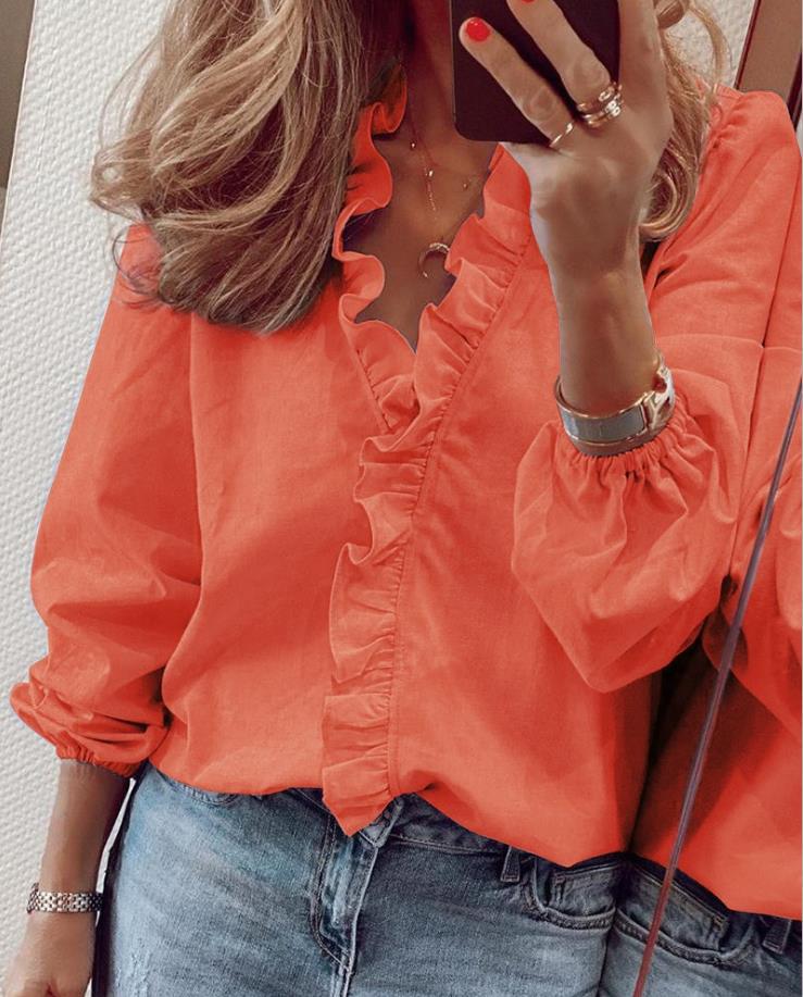 Women’s Blouse | V-Neck with Ruffles | Polyester Fabric | Comfortable Fit