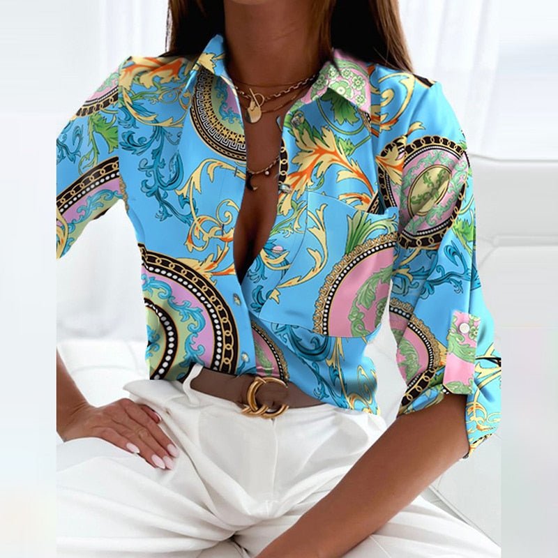 Women's Button-Down Blouse | Turn-Down Collar | Polyester Fabric | Versatile Work & Casual Wear