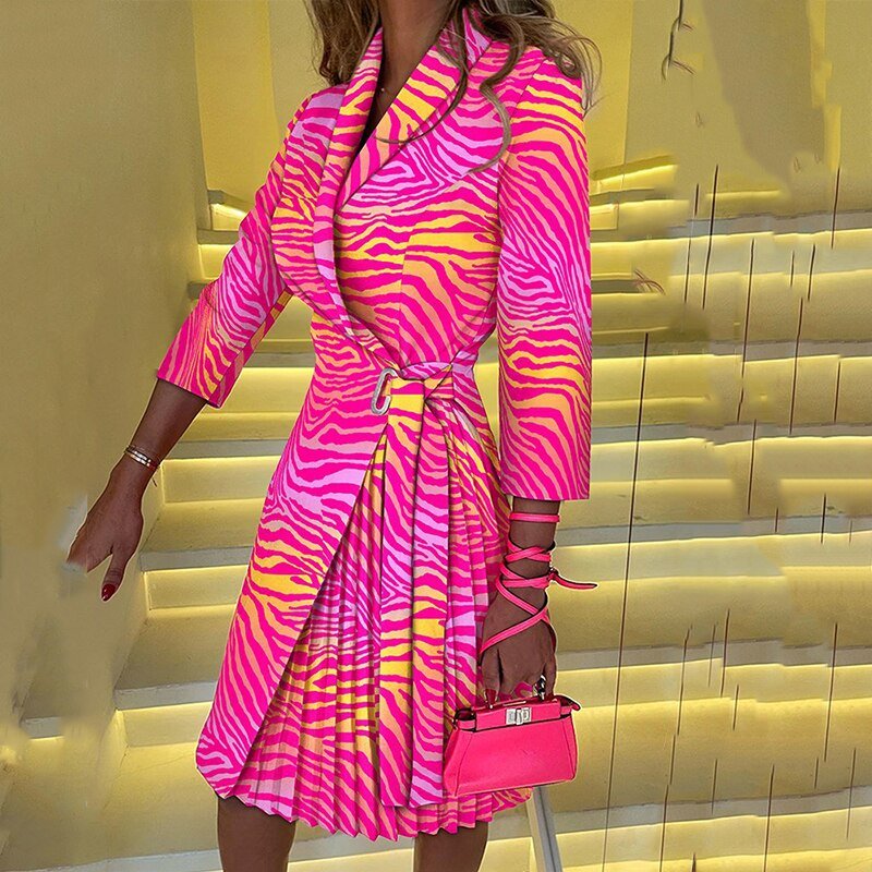 Women's Blazer Dress | Notched Collar & Wrap Front | Polyester Fabric | Adjustable Waist Belt