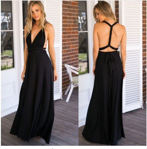 Women’s Maxi Evening Dress | Halter Neck & Cross-Back Straps | Polyester Fabric | Comfortable Fit