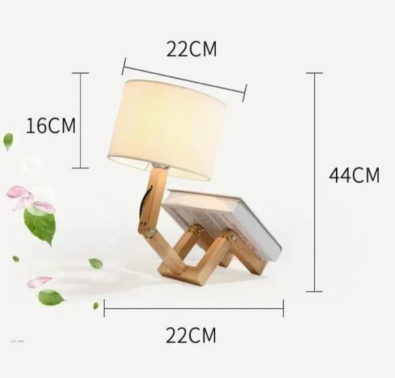 Playful Wooden Robot Lamp with Adjustable Features
