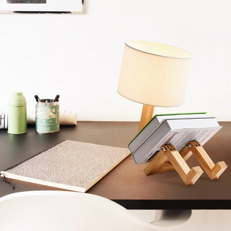 Playful Wooden Robot Lamp with Adjustable Features
