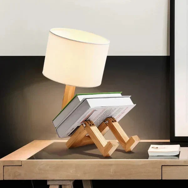 Playful Wooden Robot Lamp with Adjustable Features