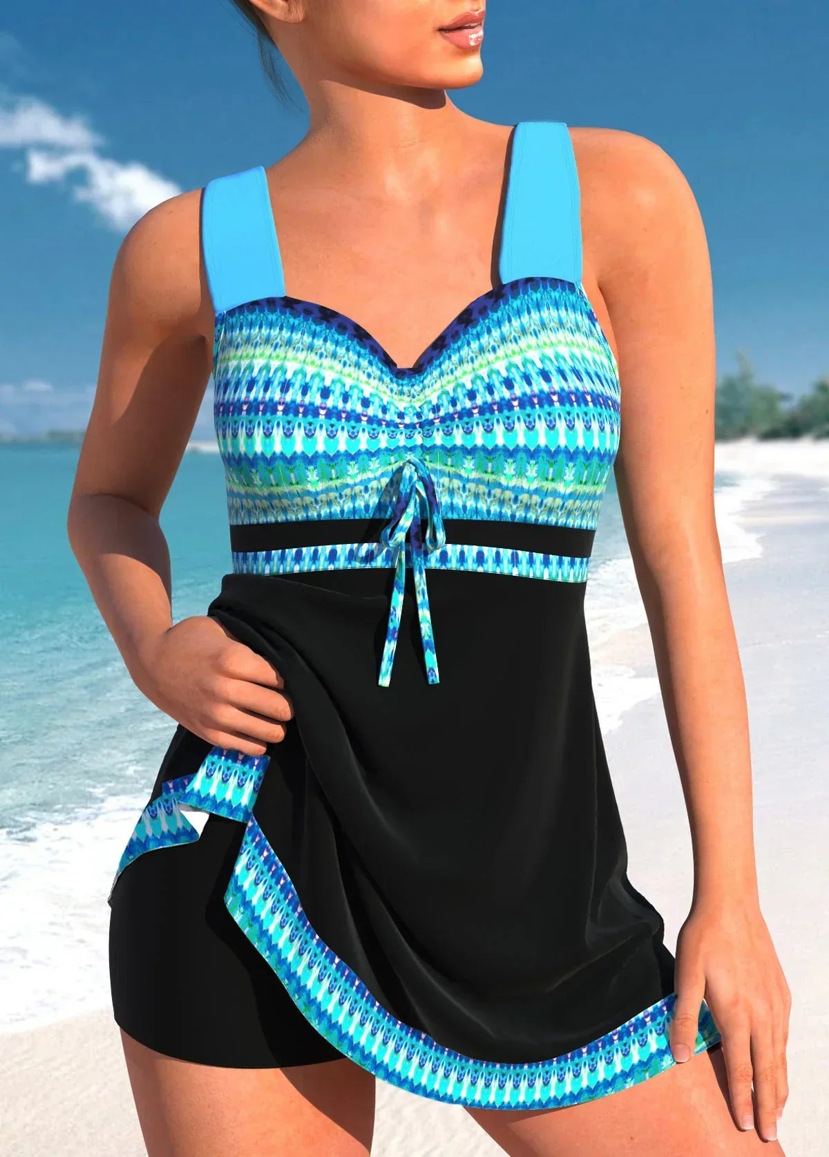 Women's Tankini Swimsuit | Slim Fit with Wrap Skirt Overlay | Lightweight Comfort